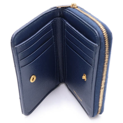 Saint Laurent Paris Compact Zip Round Wallet YSL Logo Leather Navy — view 4