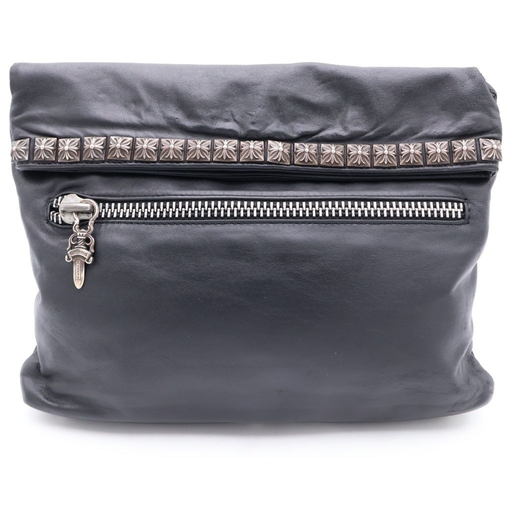 Chrome Hearts Clutch Pyramid Studs Studs Leather Black Silver