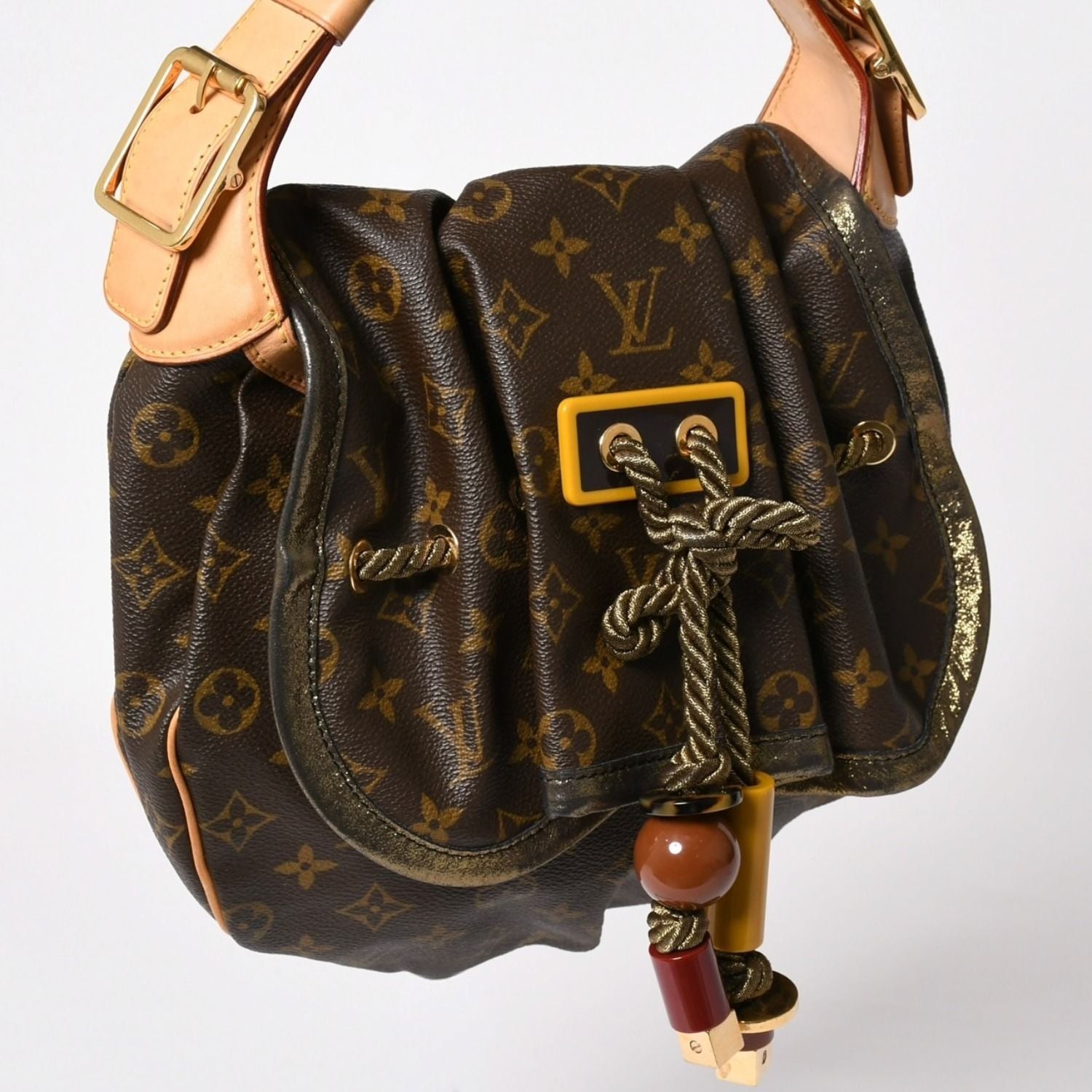 Louis Vuitton Monogram Kalahari PM Handbag Canvas Vachetta Leather Drawstring — view 3