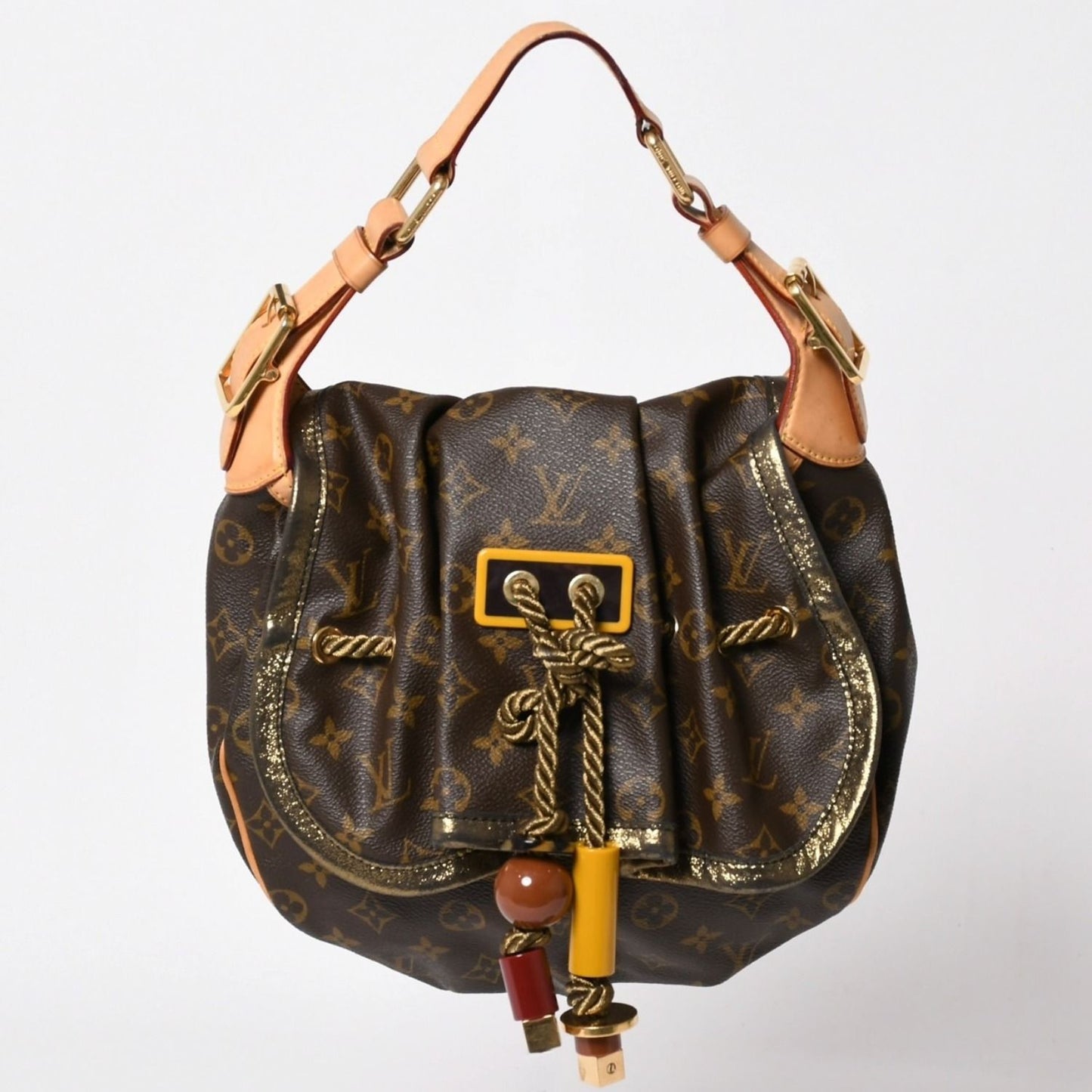 Louis Vuitton Monogram Kalahari PM Handbag Canvas Vachetta Leather Drawstring
