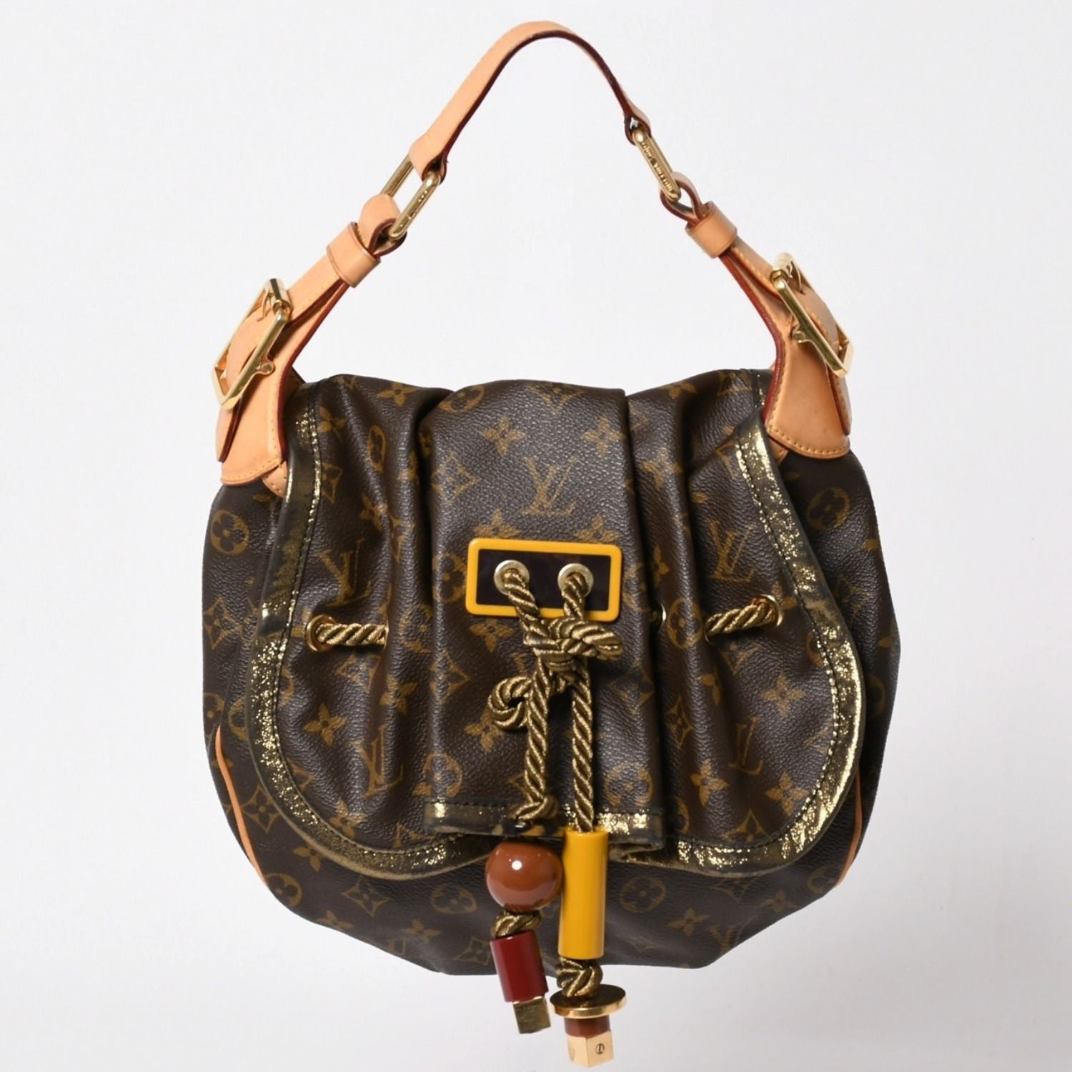 Louis Vuitton Monogram Kalahari PM Handbag Canvas Vachetta Leather Drawstring
