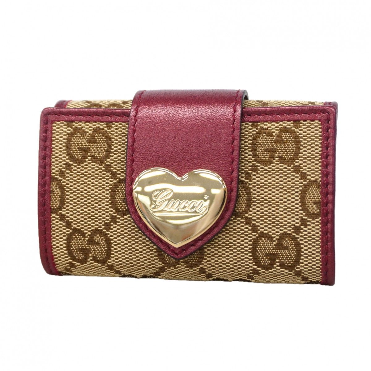 Gucci Key Case GG Canvas Brown Bordeaux Champagne Gold Key Holder
