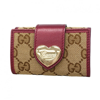 Gucci Key Case GG Canvas Brown Bordeaux Champagne Gold Key Holder