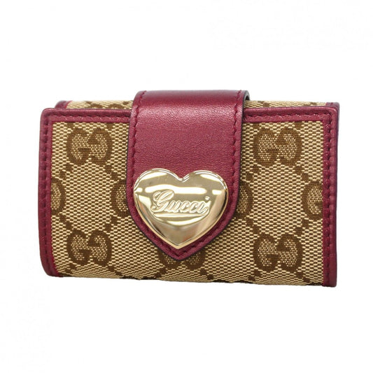 Gucci Key Case GG Canvas Brown Bordeaux Champagne Gold Key Holder