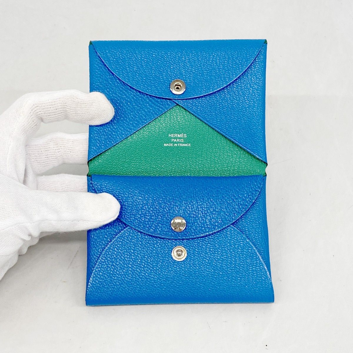 Hermes Coin Case Calvidio Verso Chevre Mysore Blue Zanzibar Mint Silver — view 3