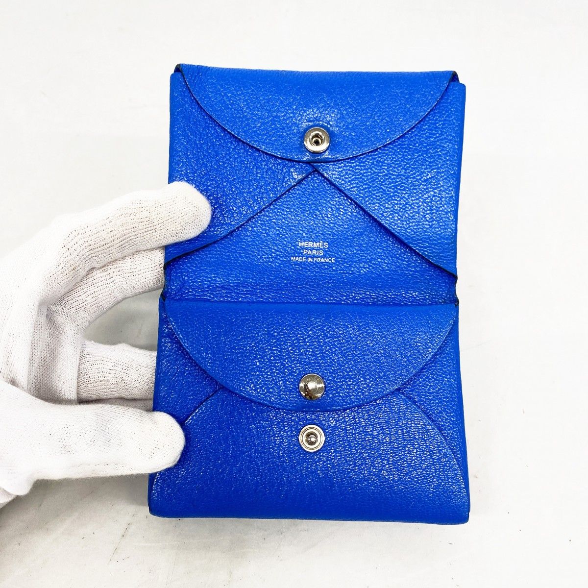 Hermes Card Case Calvi Duo Chevre Misor Blue Zelige Silver — view 3