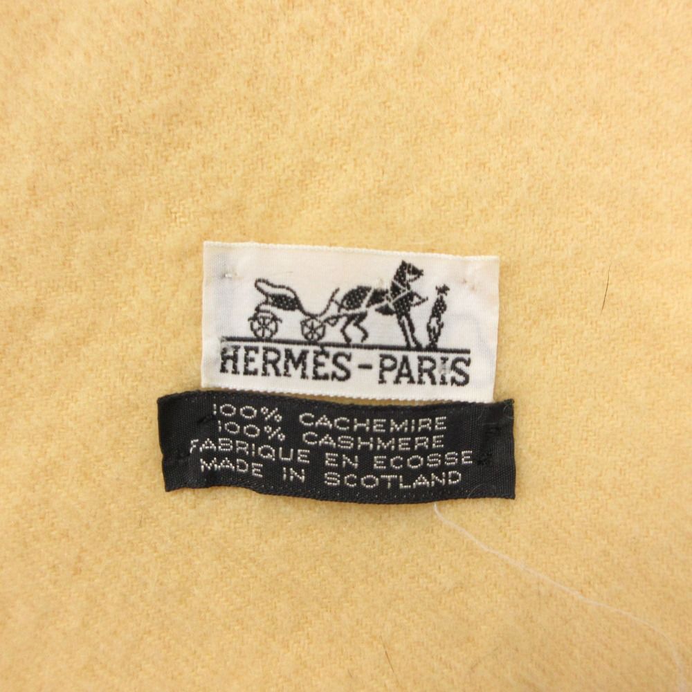 Hermes Scarf Logo Embroidery Fringe Yellow — view 4