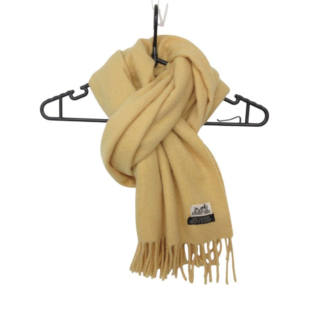 Hermes Scarf Logo Embroidery Fringe Yellow — view 3