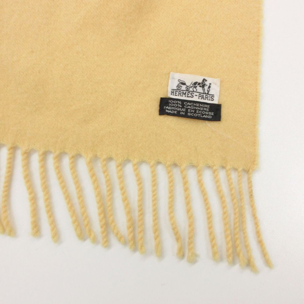 Hermes Scarf Logo Embroidery Fringe Yellow — view 5