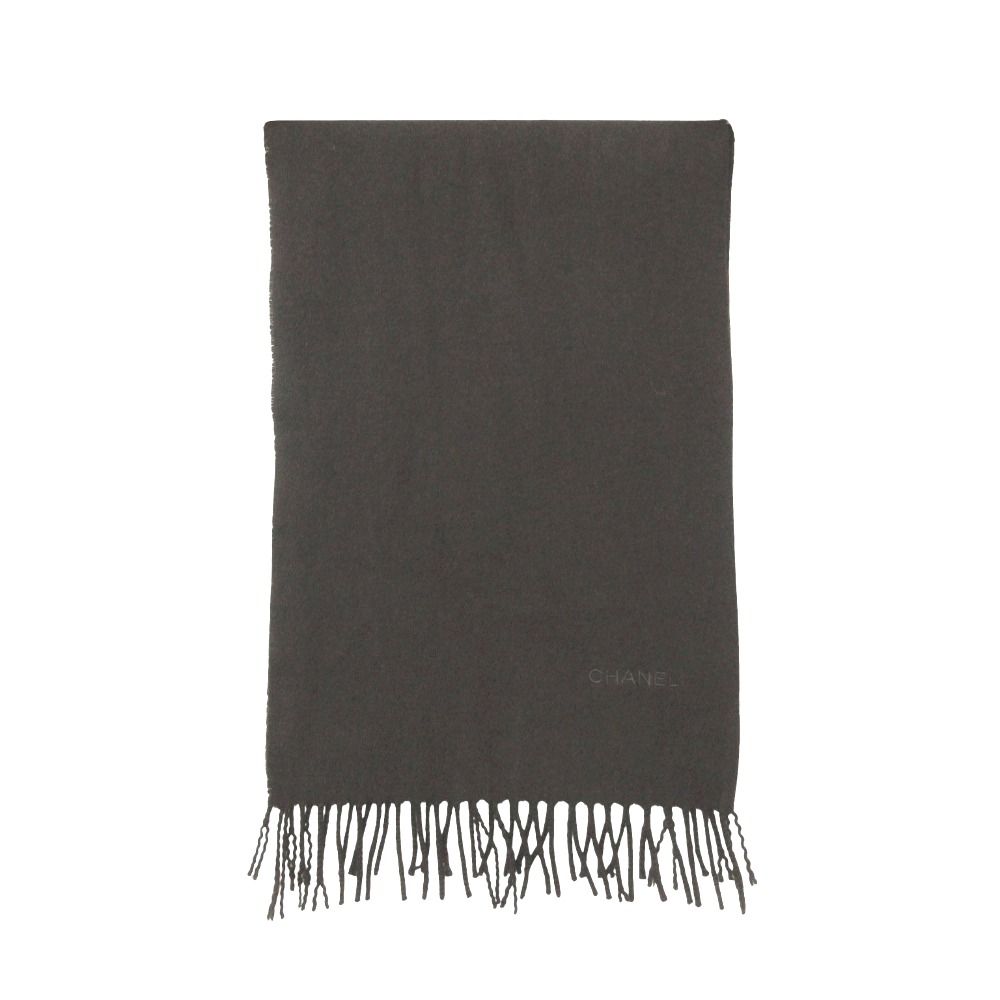 Chanel Scarf Run Logo Embroidery Fringe Melton Brown