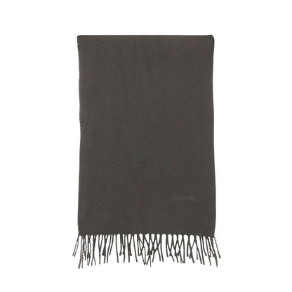 Chanel Scarf Run Logo Embroidery Fringe Melton Brown