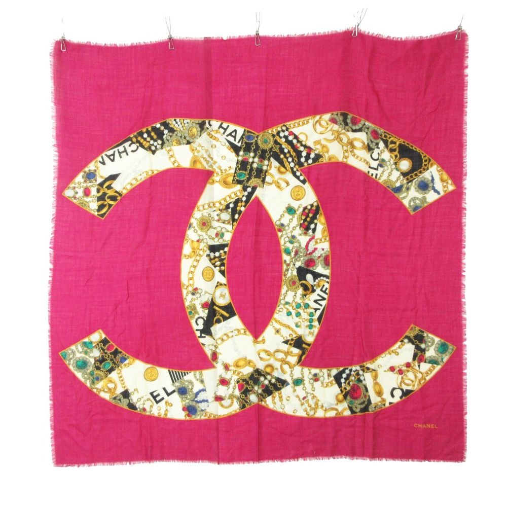 Chanel Shawl CC Logo Large Format Fringe Shaw Purple Scarf