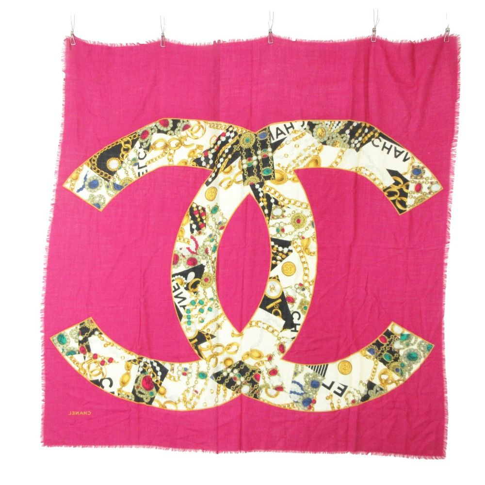 Chanel Shawl CC Logo Large Format Fringe Shaw Purple Scarf — view 2