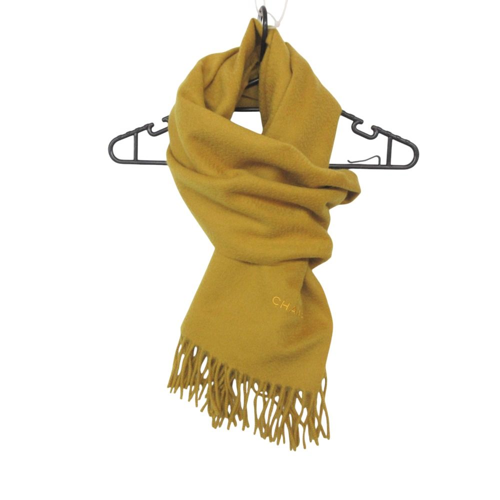 Chanel Scarf Logo Embroidery Fringe Large Format Yellow — view 3