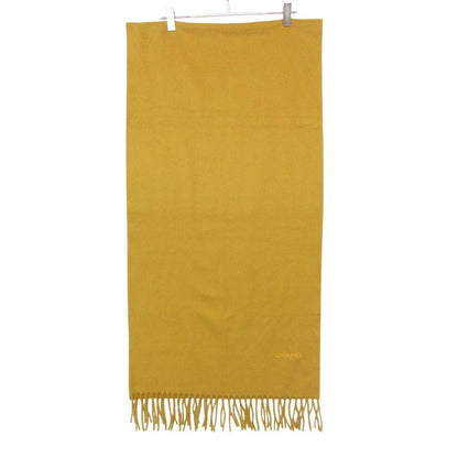 Chanel Scarf Logo Embroidery Fringe Large Format Yellow