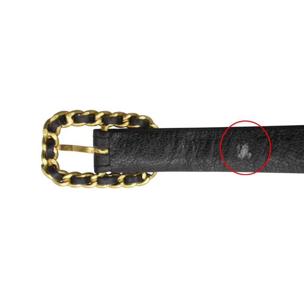 Chanel Belt Chain Buckle Leather Narrow Gold Black — view 4