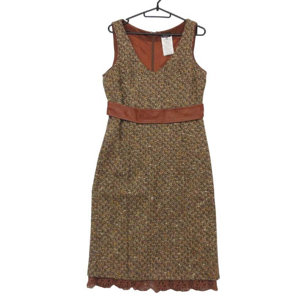 Dolce & Gabbana D&G Dress Sleeveless Tweed Strikebelt Brown 40