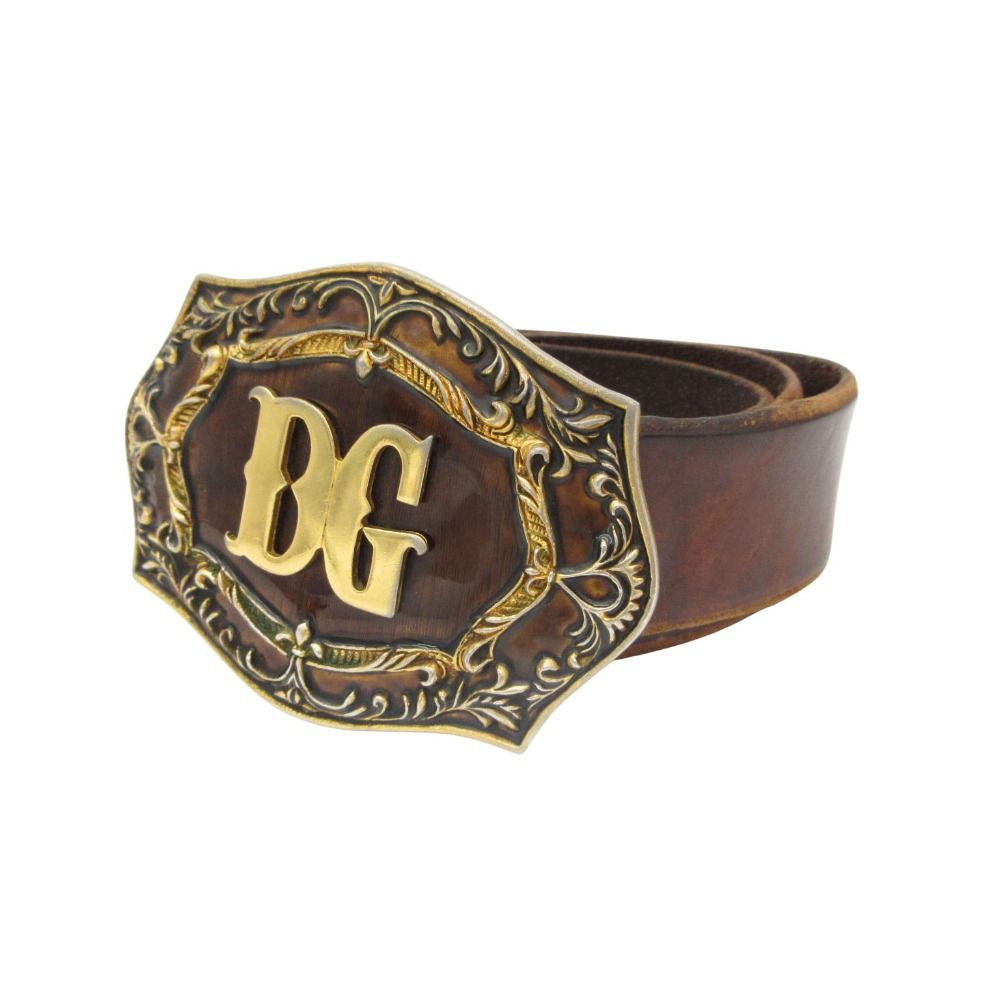 Dolce & Gabbana Belt Buckle Leather Logo Brown