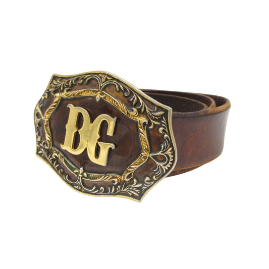 Dolce & Gabbana Belt Buckle Leather Logo Brown