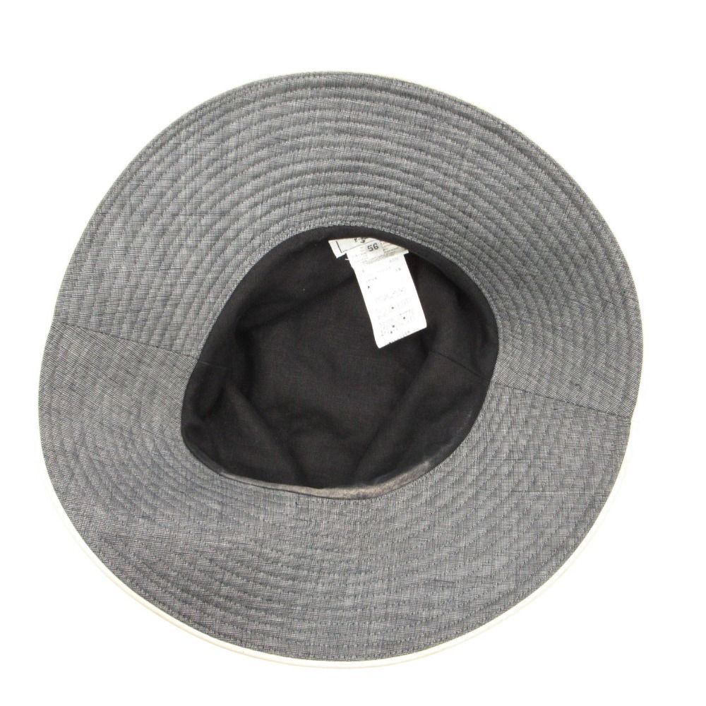 Hermes Hat Linen Leather Piping Bakeha Bucket Hat Hat Cut Replacement Gray — view 6