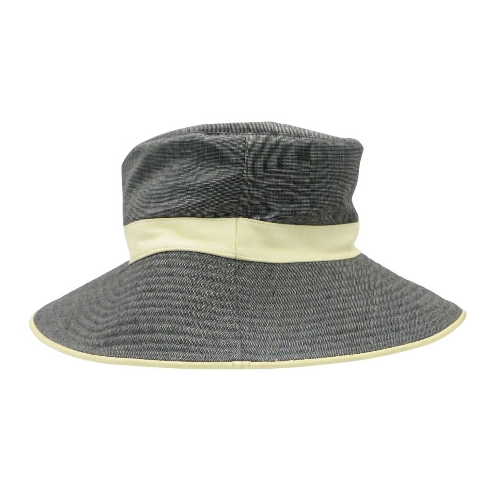 Hermes Hat Linen Leather Piping Bakeha Bucket Hat Hat Cut Replacement Gray — view 4
