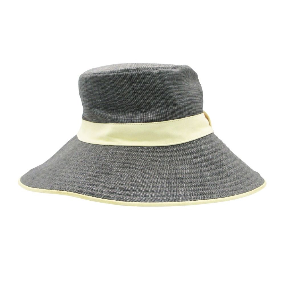 Hermes Hat Linen Leather Piping Bakeha Bucket Hat Hat Cut Replacement Gray — view 2