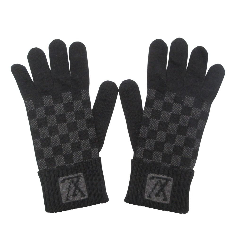 Louis Vuitton Gloves Petit Damier Graphite Logo Black