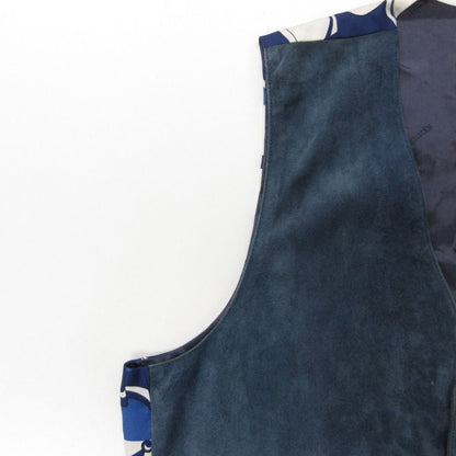 Hermes Vest Vintage Suede Gilet Silk Contrast Top Navy Blue XL — view 6