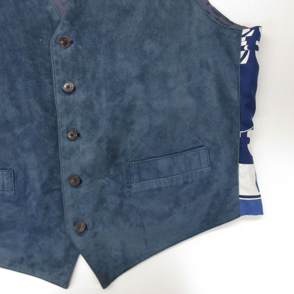 Hermes Vest Vintage Suede Gilet Silk Contrast Top Navy Blue XL — view 7