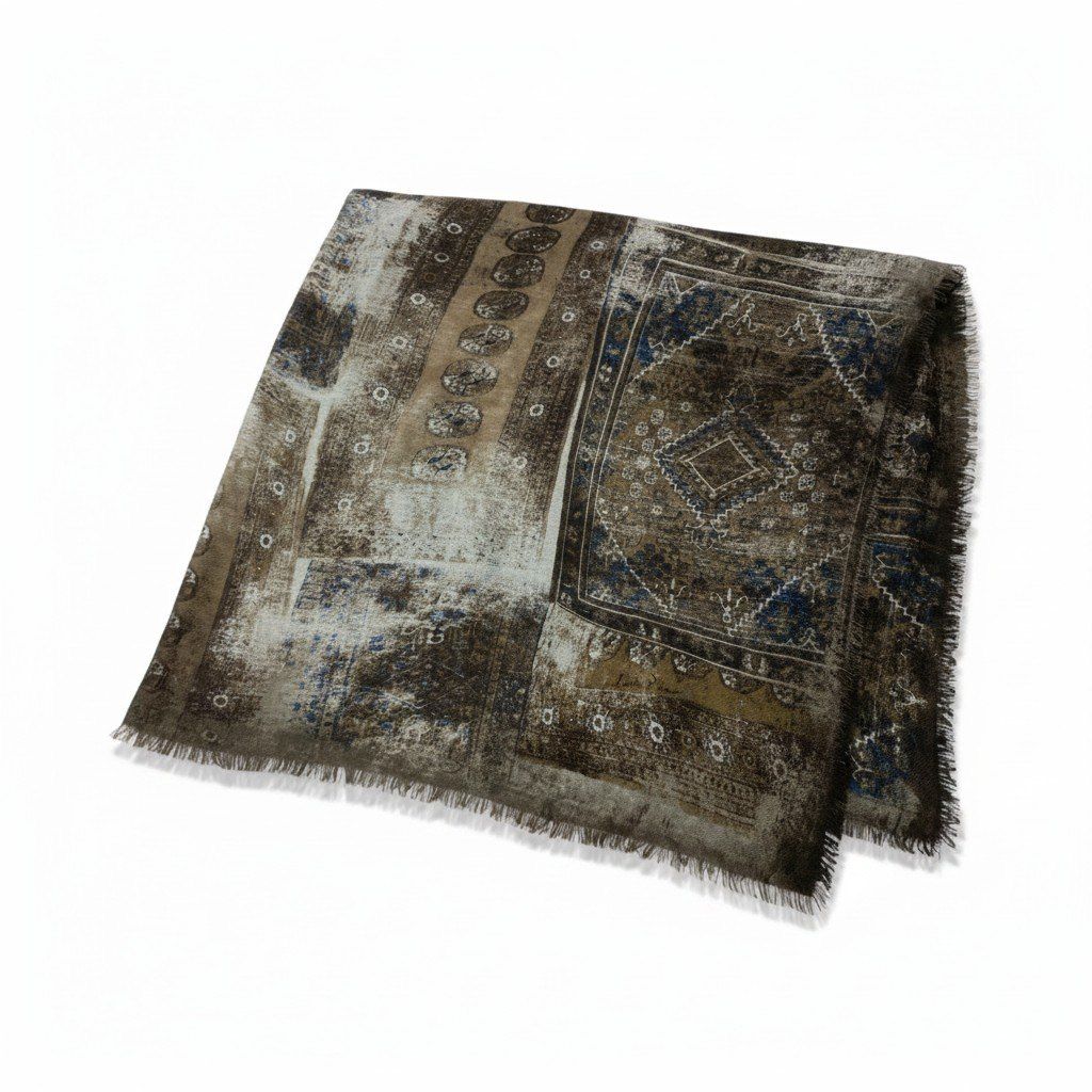 Loro Piana Large Shawl Fringe All Over Pattern Multicolor Cashmere Scarf — view 2