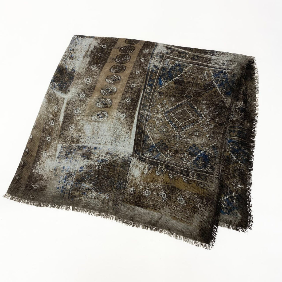 Loro Piana Large Shawl Fringe All Over Pattern Multicolor Cashmere Scarf — view 3
