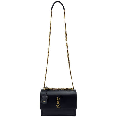 Saint Laurent Shoulder Bag Black 2-Way Sunset Medium Chain YSL Cross Body Gold — view 4