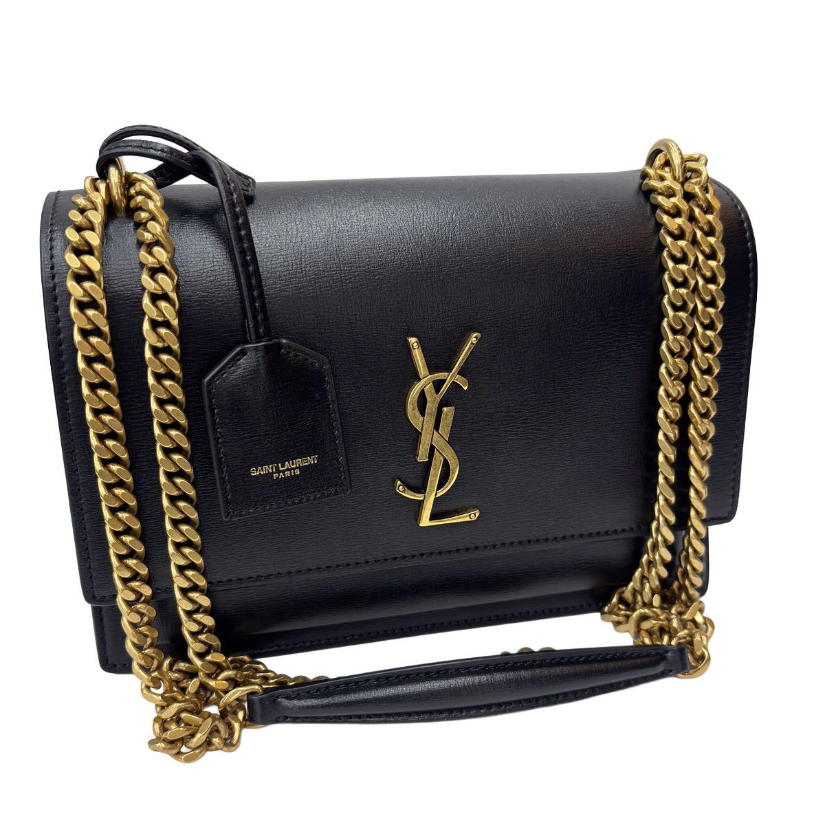Saint Laurent Shoulder Bag Black 2-Way Sunset Medium Chain YSL Cross Body Gold — view 2