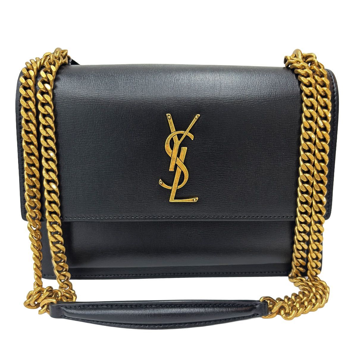 Saint Laurent Shoulder Bag Black 2-Way Sunset Medium Chain YSL Cross Body Gold — view 5