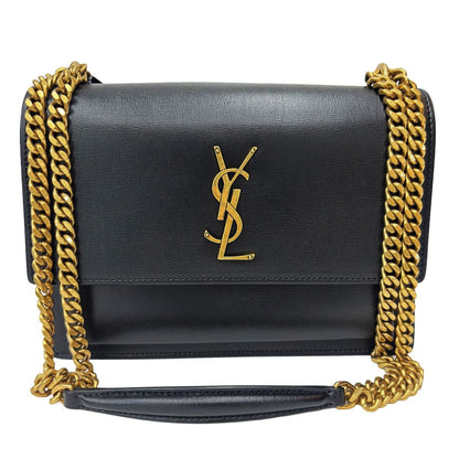 Saint Laurent Shoulder Bag Black 2-Way Sunset Medium Chain YSL Cross Body Gold — view 5