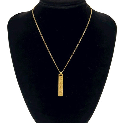 Dior Vintage Logo Plate Rhinestone Necklace Gold — view 2