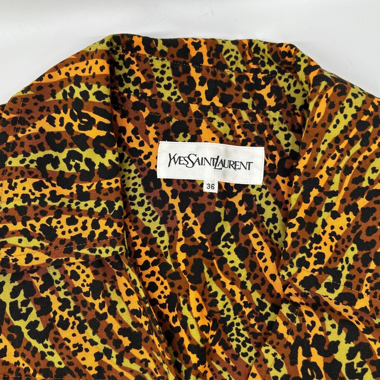 Saint Laurent Brown Leopard Big Button Vintage Neck Shirt Jacket 36 — view 7