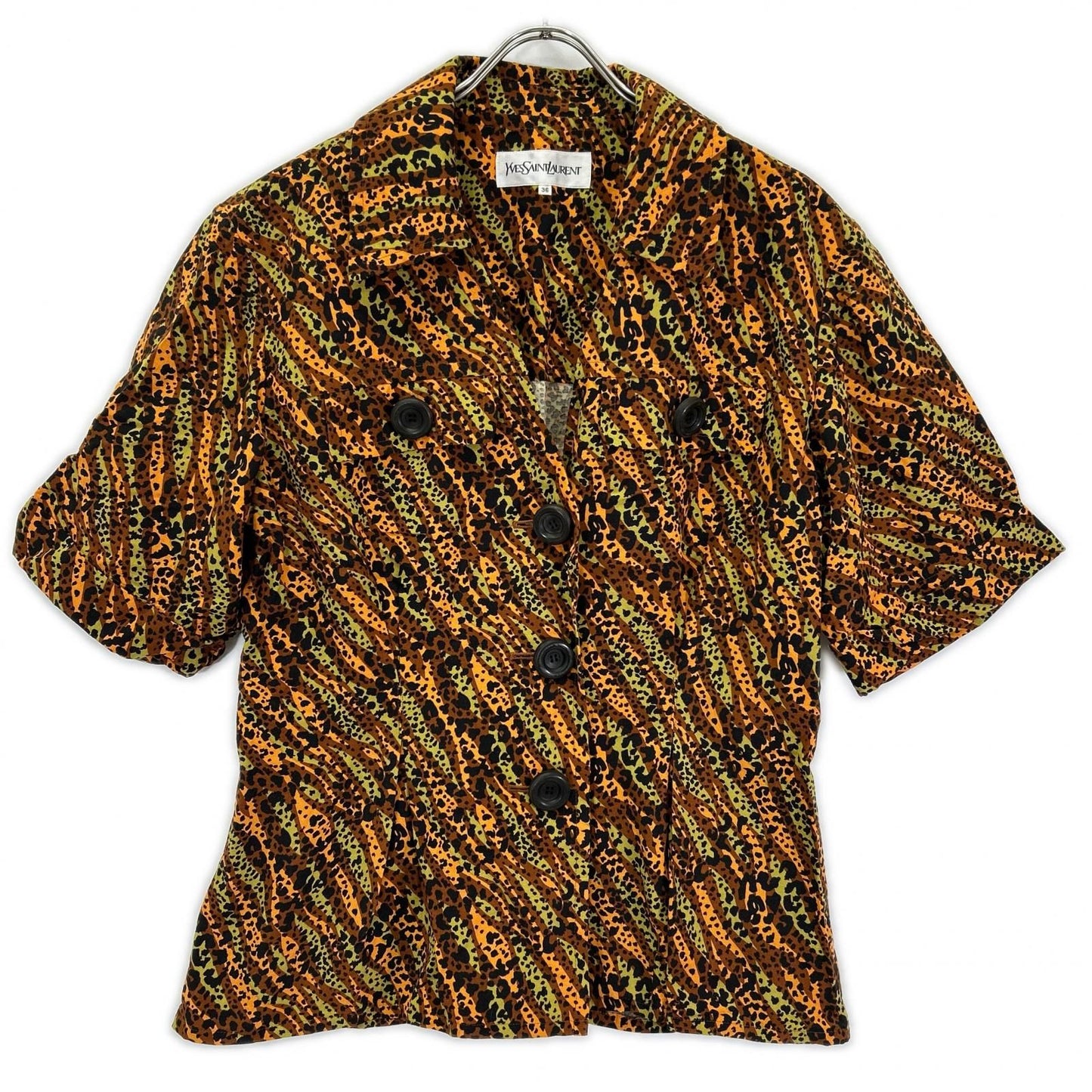 Saint Laurent Brown Leopard Big Button Vintage Neck Shirt Jacket 36
