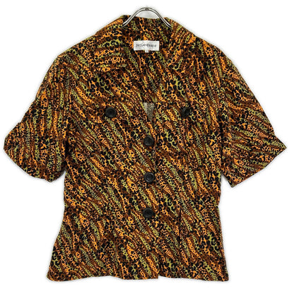 Saint Laurent Brown Leopard Big Button Vintage Neck Shirt Jacket 36