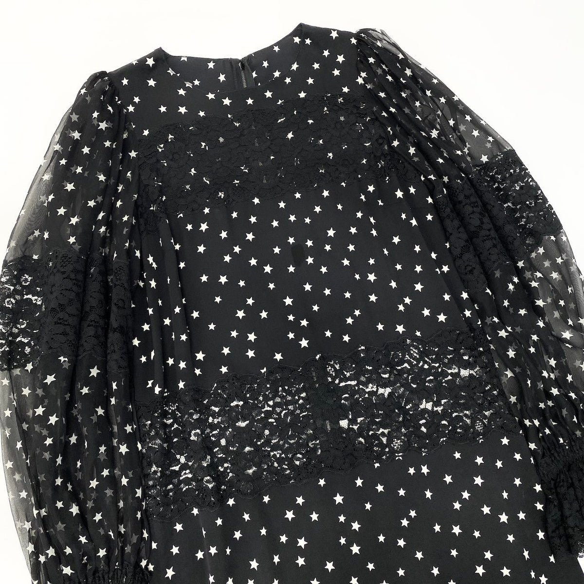 Dolce & Gabbana Lace Contrast Star Print Dress Pattern Sheer Puff Sleeve 38 — view 3