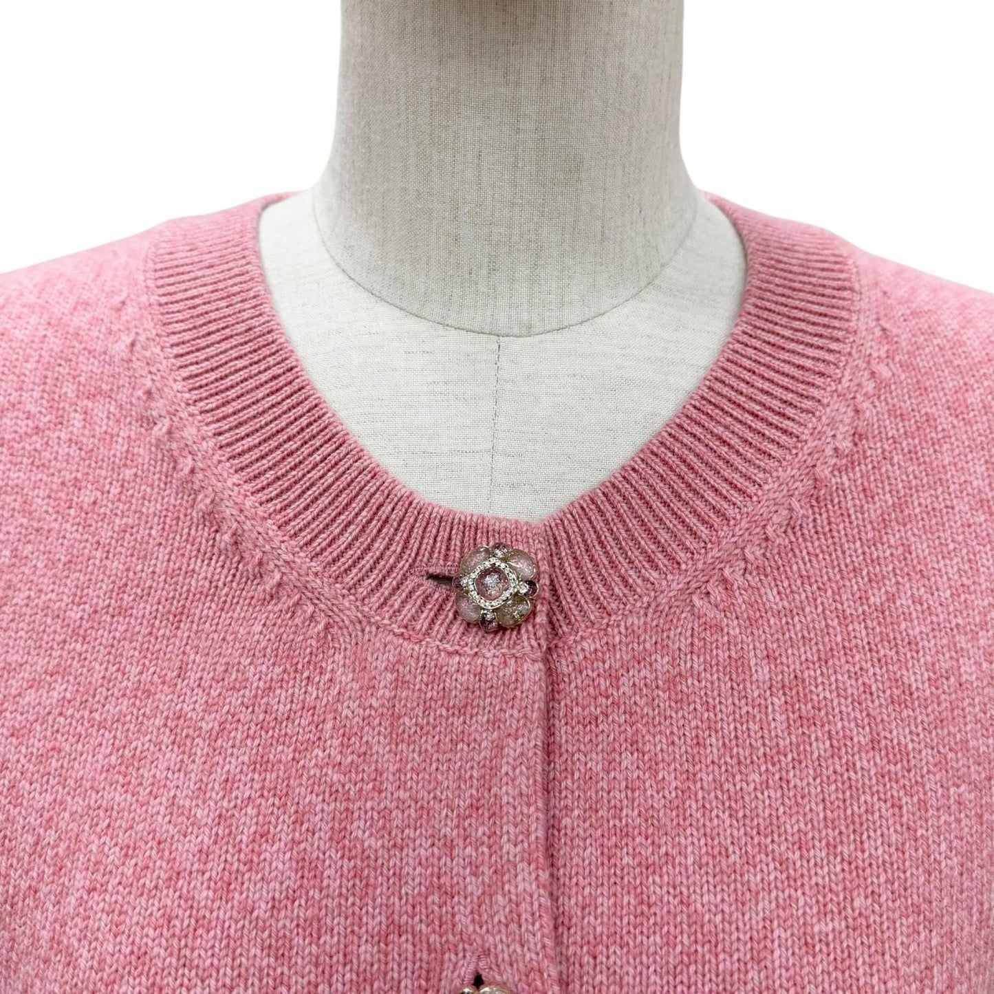 Chanel Cashmere 98% Gripoix Style Camellia Button Cardigan Pink 40 — view 2