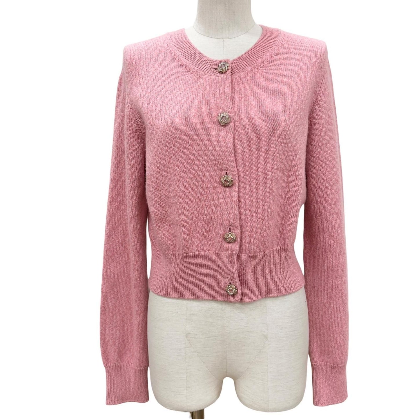 Chanel Cashmere 98% Gripoix Style Camellia Button Cardigan Pink 40