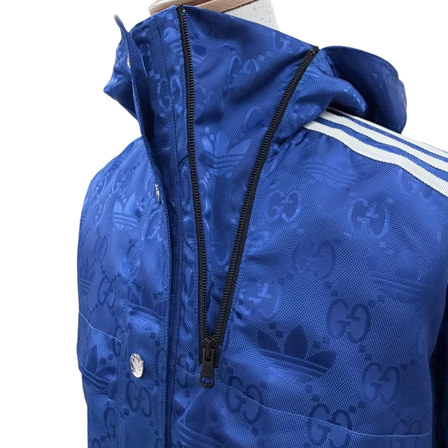 Gucci Adidas GG Pattern Trefoil Side Line Nylon Jacket Blue 38 — view 6