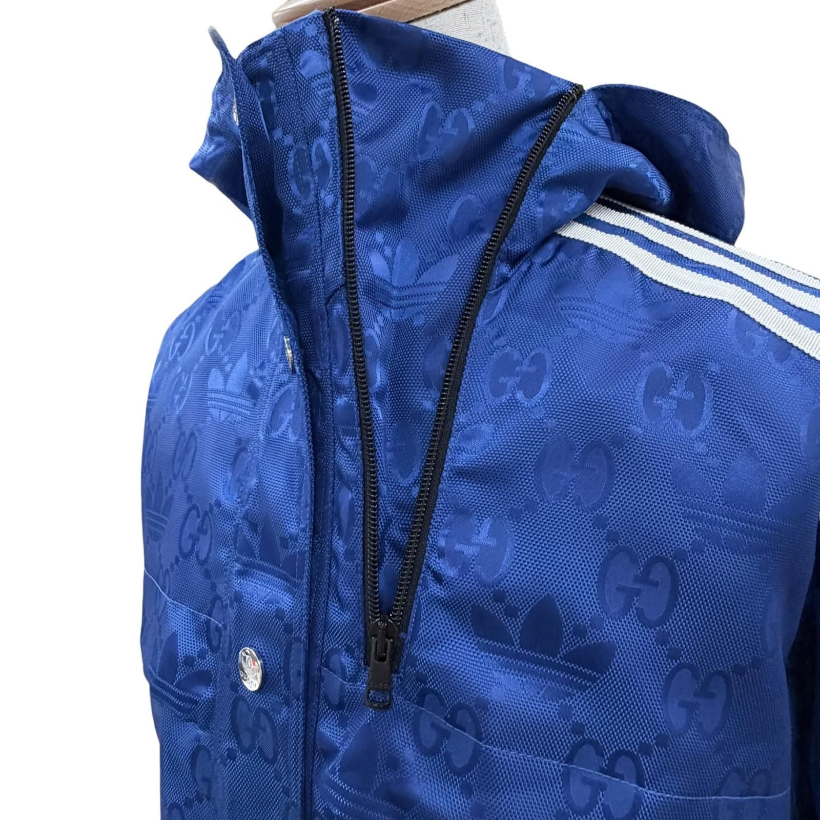 Gucci Adidas GG Pattern Trefoil Side Line Nylon Jacket Blue 38 — view 6