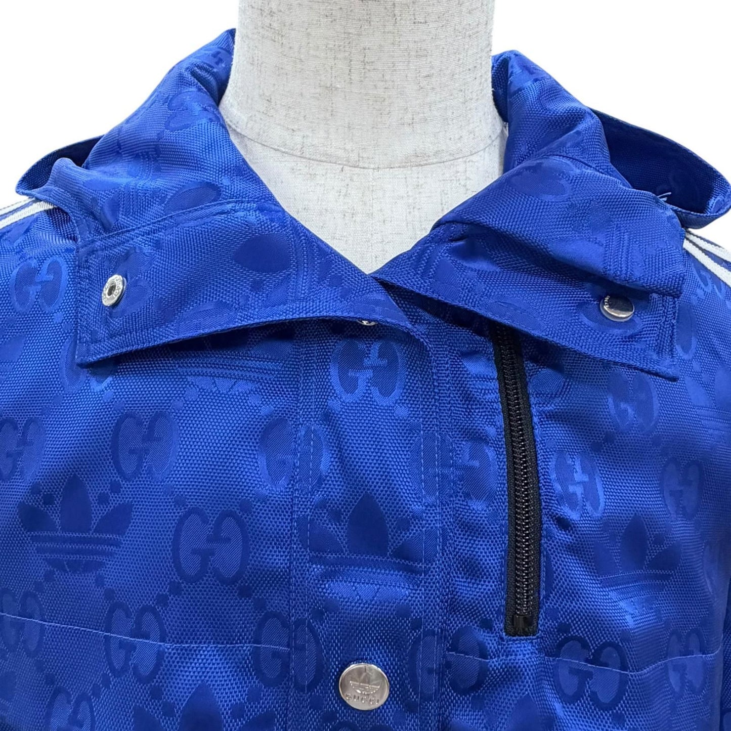Gucci Adidas GG Pattern Trefoil Side Line Nylon Jacket Blue 38 — view 2