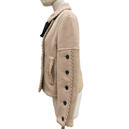 Dior Logo Button Scalloped Edge Bow Pea Jacket Beige 40 — view 3