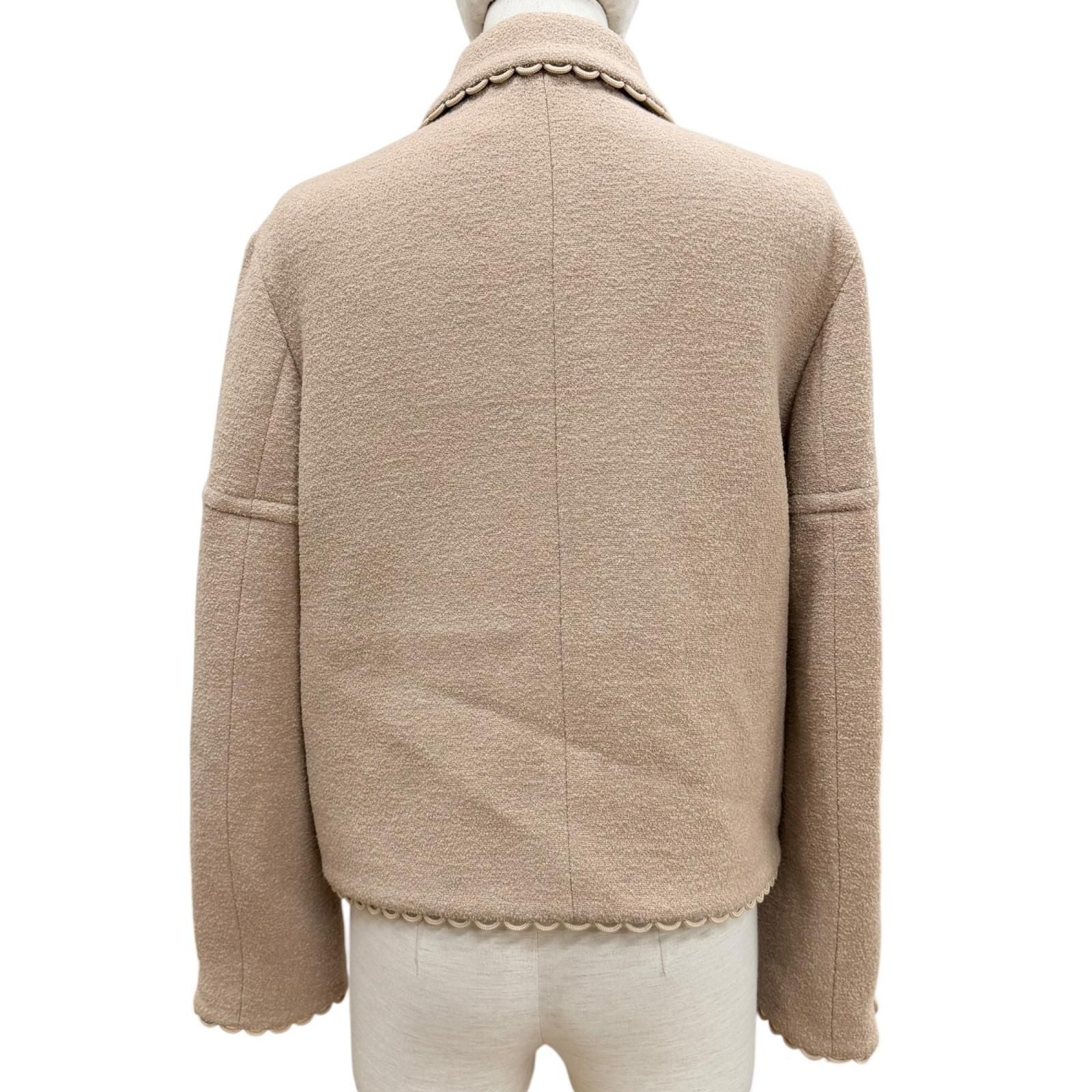 Dior Logo Button Scalloped Edge Bow Pea Jacket Beige 40 — view 4