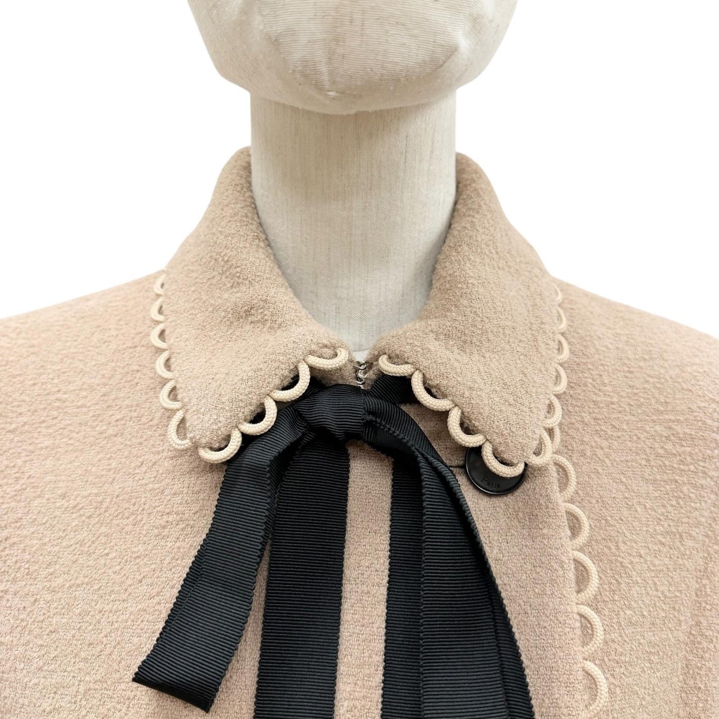 Dior Logo Button Scalloped Edge Bow Pea Jacket Beige 40 — view 2