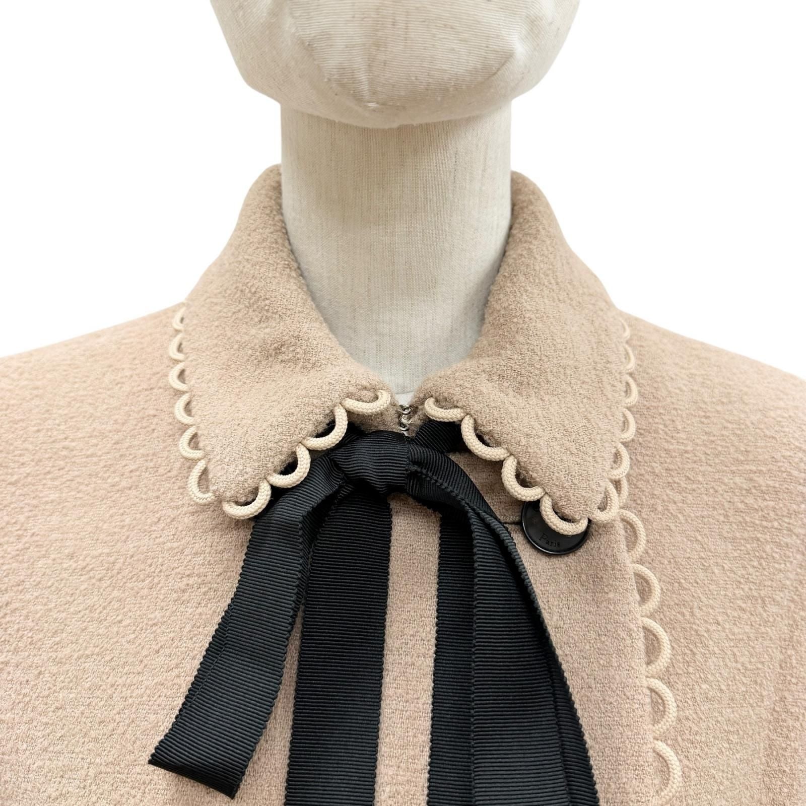 Dior Logo Button Scalloped Edge Bow Pea Jacket Beige 40 — view 2