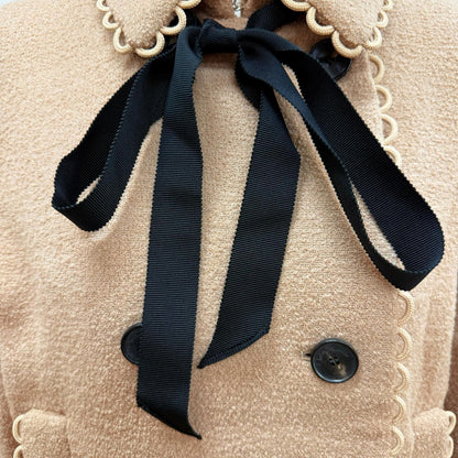 Dior Logo Button Scalloped Edge Bow Pea Jacket Beige 40 — view 6